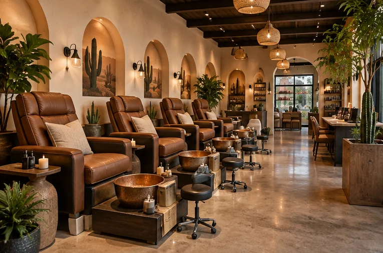 Warm nail salon interior illustration